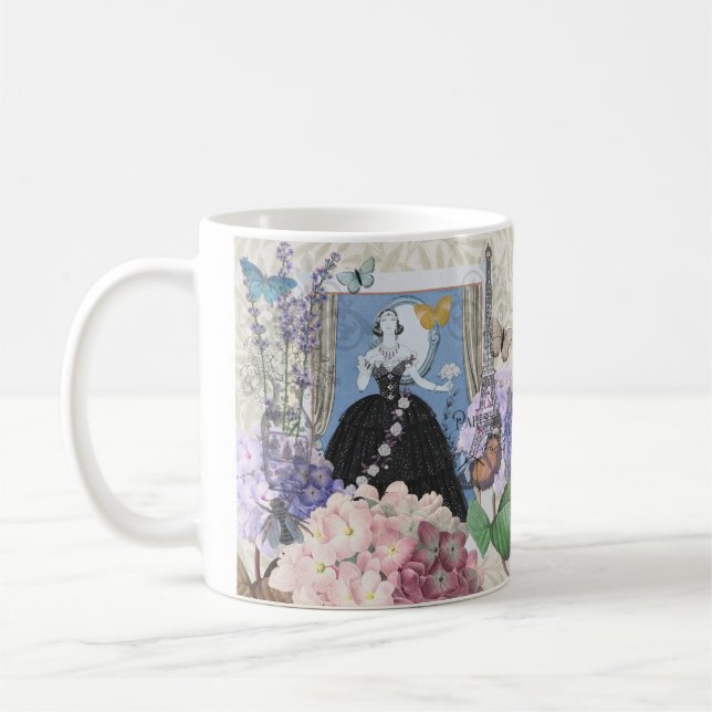 Taza De Café Mujer Blue Elegant Floral Fancy Gown (Izquierda)