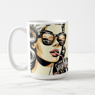 Taza De Café Mujer bonita de cómic Pop Art bebiendo refresco