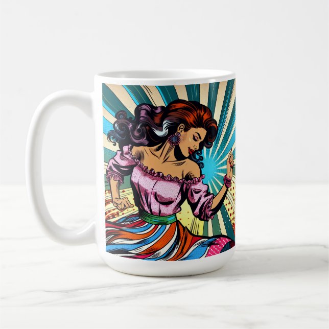 Taza De Café Mujer bonito bailando salsa arte pop (Izquierda)