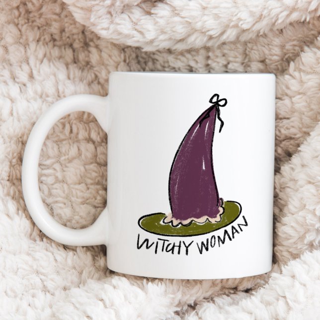 Taza De Café Mujer bruja ilustrada Gorra de bruja morada (Witchy Woman Illustrated Purple Witch Hat Coffee Mug)
