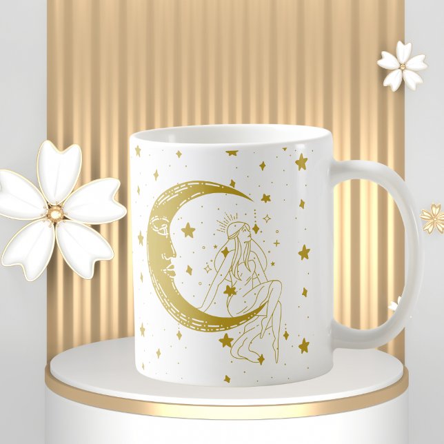 Taza De Café Mujer celeste, estrellas de la luna, boho, astrono (Subido por el creador)