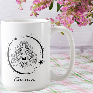 Taza De Café Mujer celestial, luna estrellas, boho, astronomía