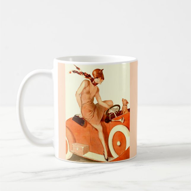 Taza De Café Mujer, coche y perro de los años 20 (Izquierda)