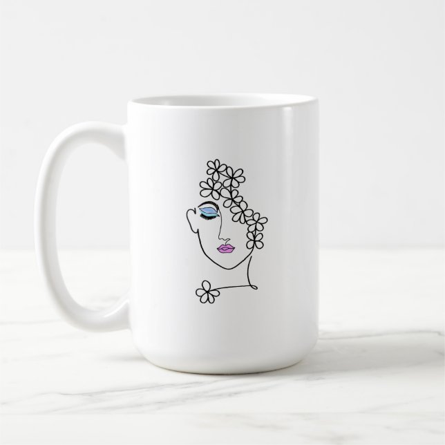 Taza De Café Mujer con arte de línea de flores (Izquierda)