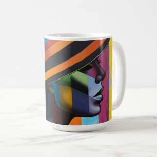 Taza De Café Mujer con sombrero colorido 4 Silueta llamativa