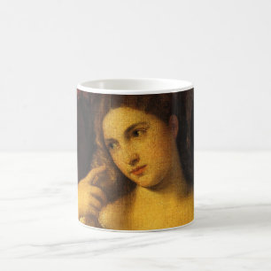 Taza De Café Mujer con un espejo de Tiziano, Renacimiento Antig