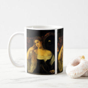 Taza De Café Mujer con un espejo de Tiziano, Renacimiento Vinta