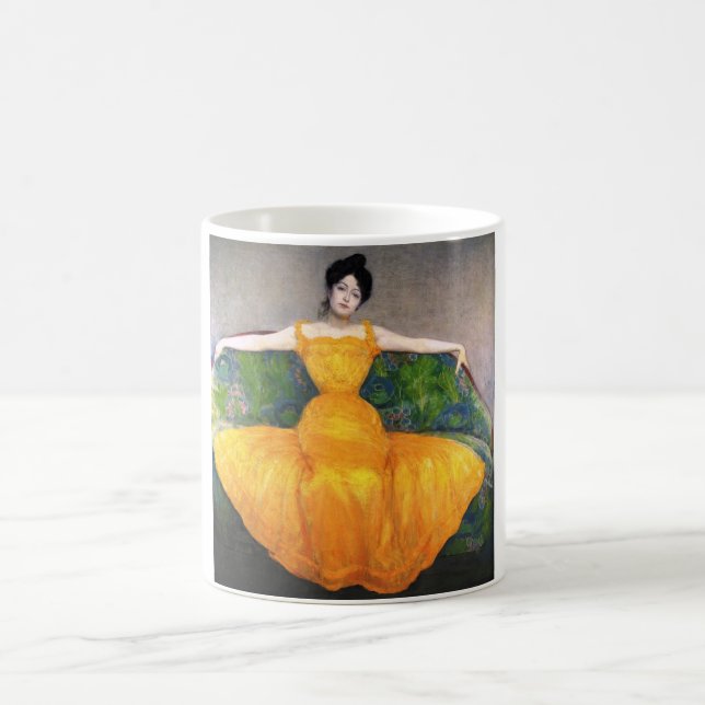 Taza De Café Mujer con vestido amarillo (por Max Kurzweil) (Centro)