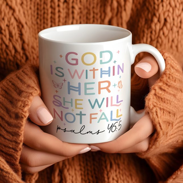 Taza De Café Mujer cristiana "Dios está dentro de ella" Salmos  (Subido por el creador)