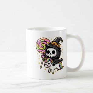 Taza De Café Mujer Cute Grim Reaper Caminando Unicorn Hallo