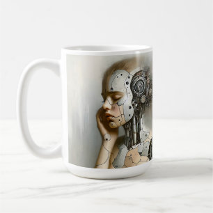 Taza De Café Mujer Cyborg Femenina Arte de IA