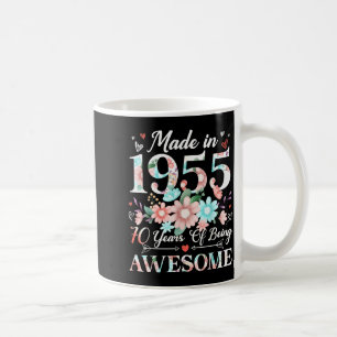 Taza De Café Mujer de 70 años hecha en 1955 Floral cumpleaños 7
