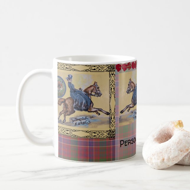 Taza De Café mujer de caza de cosechas en caballo galopante (Con donut)