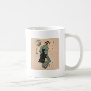 Taza De Café Mujer de kimono japonés antiguo Ukiyo-e grabado en