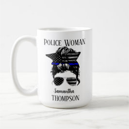 Taza De Café Mujer de la policía delgada de la línea azul perso