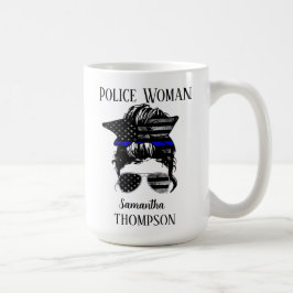 Taza De Café Mujer de la policía delgada de la línea azul perso