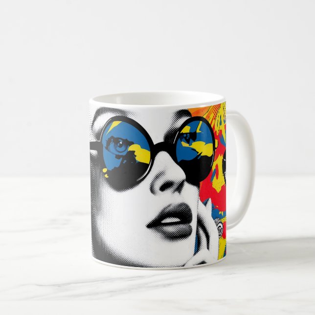 Taza De Café Mujer de pop art con gafas de sol (Anverso derecho)