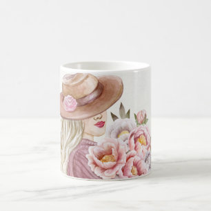 Taza De Café Mujer elegante con estampado artístico de peonías 
