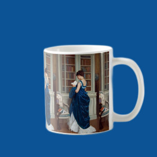 Taza De Café Mujer en azul leyendo un libro