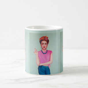 Taza De Café Mujer en Blue Jeans pintura al óleo