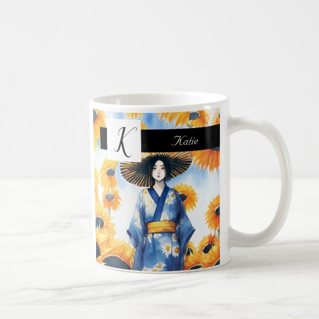 Taza De Café Mujer en Kimono, girasoles (Derecha)