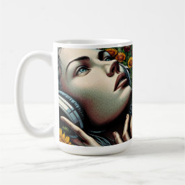 Taza De Café Mujer hermosa con audífonos en girasoles