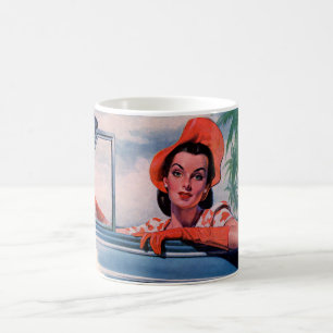 Taza De Café Mujer hermosa de los años 1940 en auto