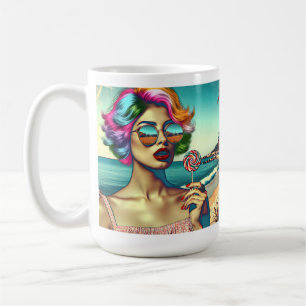 Taza De Café Mujer hermosa del arte pop retro con piruleta