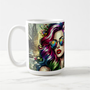 Taza De Café Mujer Hermosa en la Ciudad 