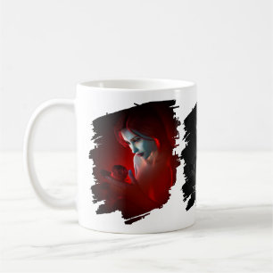 Taza De Café Mujer hermosa sosteniendo a un rosa