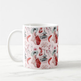 Taza De Café Mujer japonesa acuarela Pagoda Lotus Koi Fish