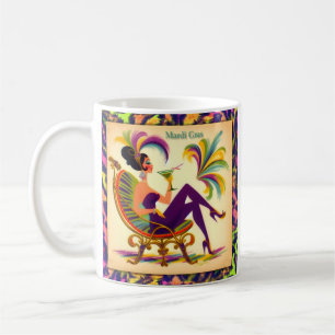 Taza De Café Mujer Mardi Gras De Mediados Del Siglo Con Una Mug