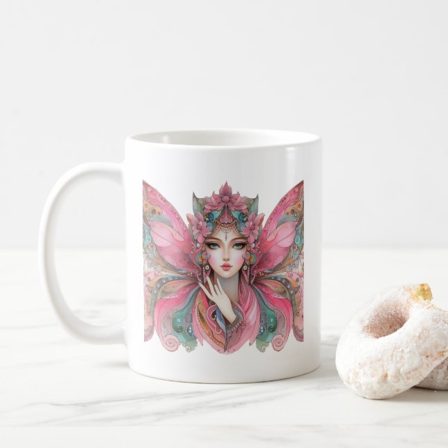 Taza De Café Mujer Mariposa (Con donut)