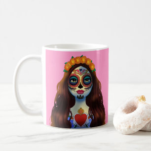 Taza De Café Mujer misteriosa de cráneo de azúcar