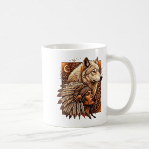 Taza De Café Mujer Nativa Americana India Con Lobo Blanco Vitag