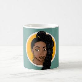 Taza De Café Mujer negra, cola de pico alto, turquesa