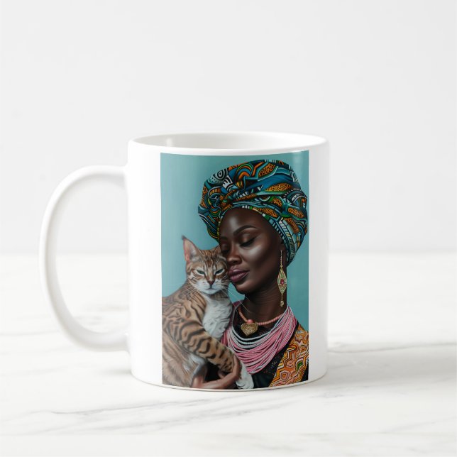 Taza De Café Mujer negra con gato (Izquierda)