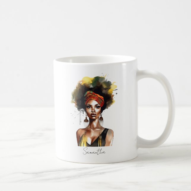 Taza De Café Mujer negra con pañuelo étnico (Derecha)