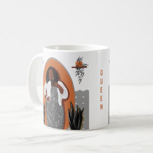 Taza De Café Mujer negra curvada, plantas domésticas, Naranja y