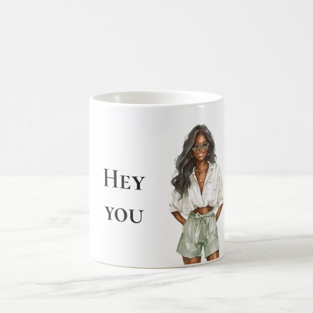 Taza De Café Mujer negra de verano Hey tú cita (Centro)
