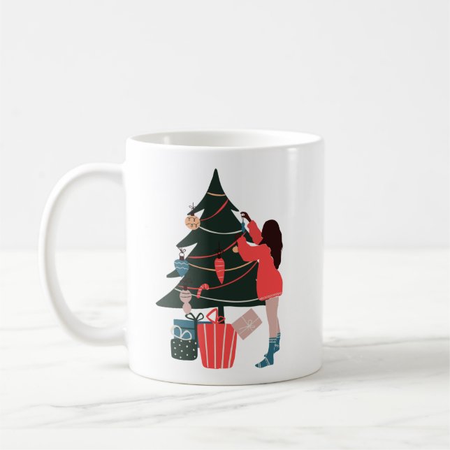 Taza De Café Mujer negra decorando café de árbol de Navidad (Izquierda)