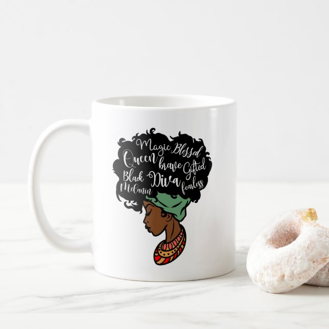 Taza De Café Mujer negra diva Reina Mug (Con donut)