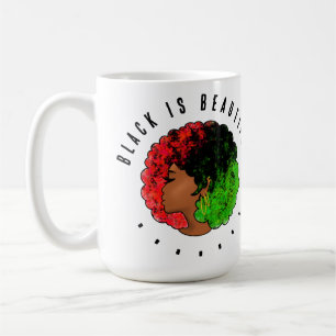 Taza De Café Mujer niña negra panafricana orgullo afro verde ro