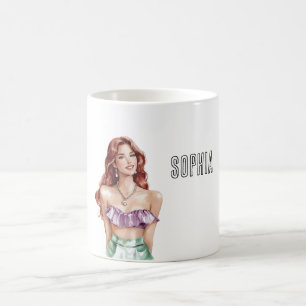 Taza De Café Mujer Pelo Rojo Top Purpura
