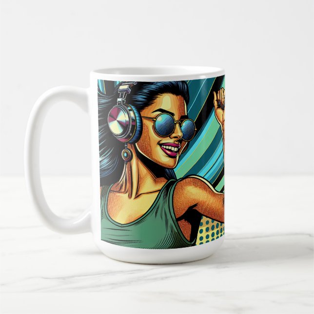 Taza De Café Mujer pop artística en baile de audífonos (Izquierda)