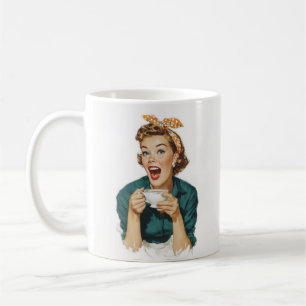 Taza De Café Mujer Retro Alegre Disfrutando Café