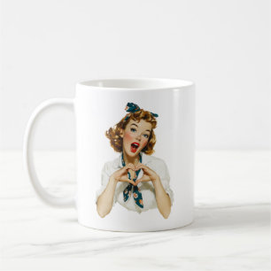 Taza De Café Mujer Retro Haciendo un Gestos de Corazón