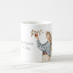 Taza De Café Mujer Rubia Suéter Azul Manzana Al Día