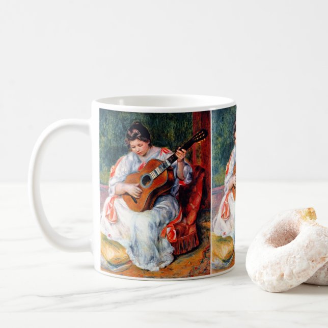 Taza De Café Mujer tocando la guitarra, de Pierre Renoir (Con donut)