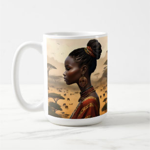 Taza De Café Mujer Tribal Vigilando Su Paisaje Africano,